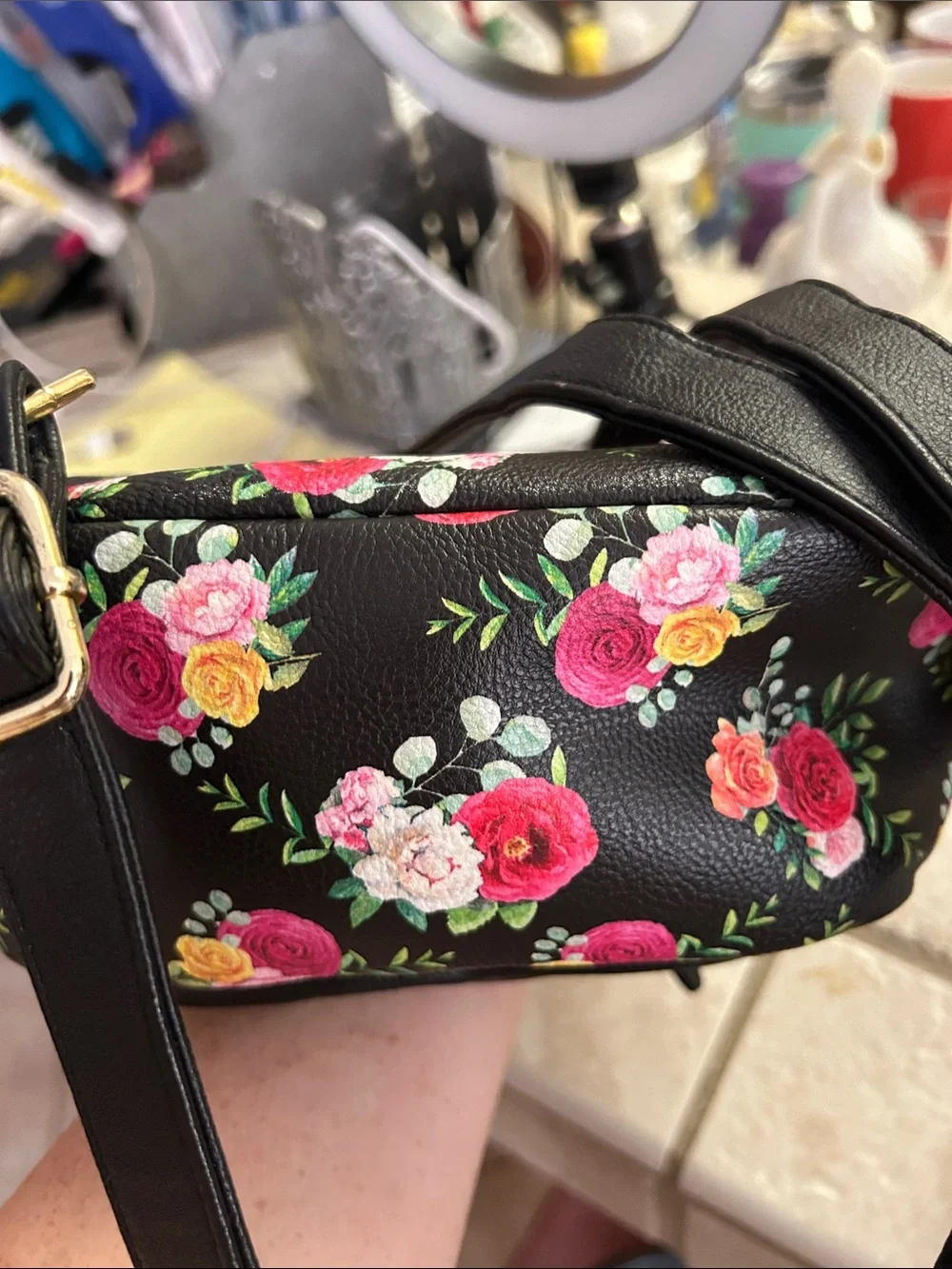 Betsy Johnson Floral Black Mini Backpack with Rose Accent- Have Matching Coin